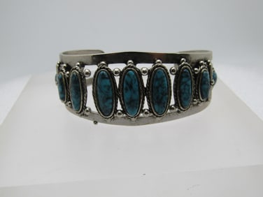Vintage Southwestern Faux Turquoise Cuff Bracelet, 7", Unisex, 1970's