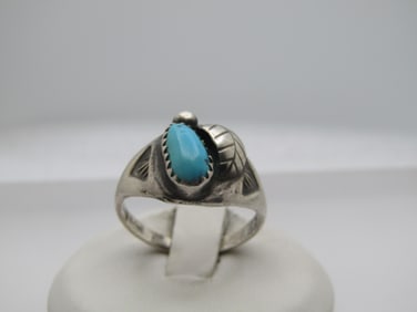 Vintage Sterling Southwestern Turquoise Ring, Sz. 9, Unisex, 1960's-1970's