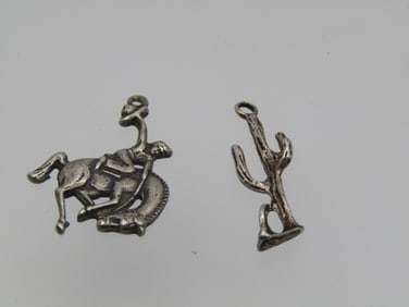 Vintage Sterling Bronco Rider & Cactus Charms/Pendants, 1960's-1980's