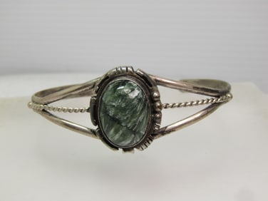 Vintage Sterling Southwestern Cuff Bracelet, Signed E. Jackson, Navajo, 1960's-1970's