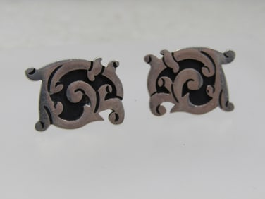 Vintage Sterling Taxco Scrolled Earrings, Screwback, 1960's-1970's
