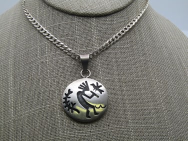 Vintage Sterling Southwestern Kokopeli Necklace, 20", 1980-'s-1990's,