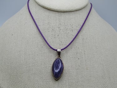 Vintage Sterling Southwestern Charoite Necklace, 20", Signed, 1980's-1990's.