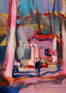 Oil painting Pink evening in the city Viktor Khadzhinov: 2KHADZ Painter: Viktor Khadzhinov Size: 12x16 cm/4.72x6.29 inches Components: oil, cardboard Original painting CONDITION: excellent ARTIST: Born in Lviv in 1964. In 1983 He graduated from the Lviv Col