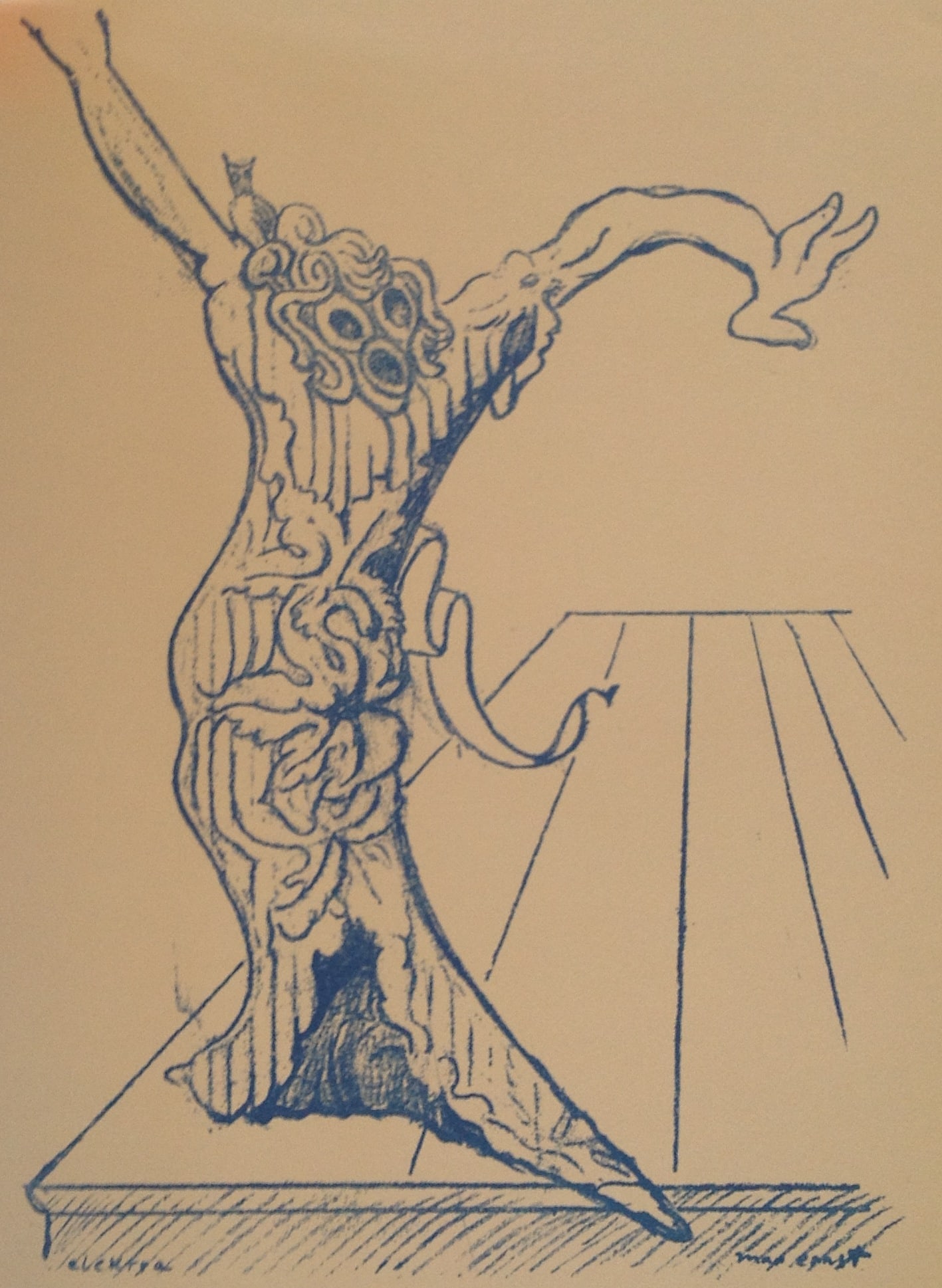 Max Ernst Original Lithograph Electra 1959 for XXe Siecle: Artist: Max Ernst Country: Germany Title: Electra Medium: Original Woodcut Marks: Signed in plate, not numbered Printed: 1959 in France Provenance: XXe Siecle 1959 Condition: Fine COA in