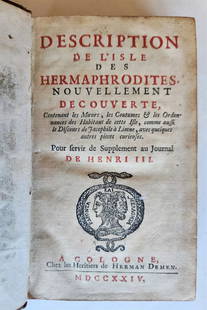 1724 DESCRIPTION DE L'ISLE DES HERMAPHTODITES antique: Description de l'Isle des Hermaphrodites, nouvellement decouverte.... Pour servir de Supplement au Journal de Henri III. by (Thomas, A.). Description of the Isle of Hermaphrodites, newly discovered...