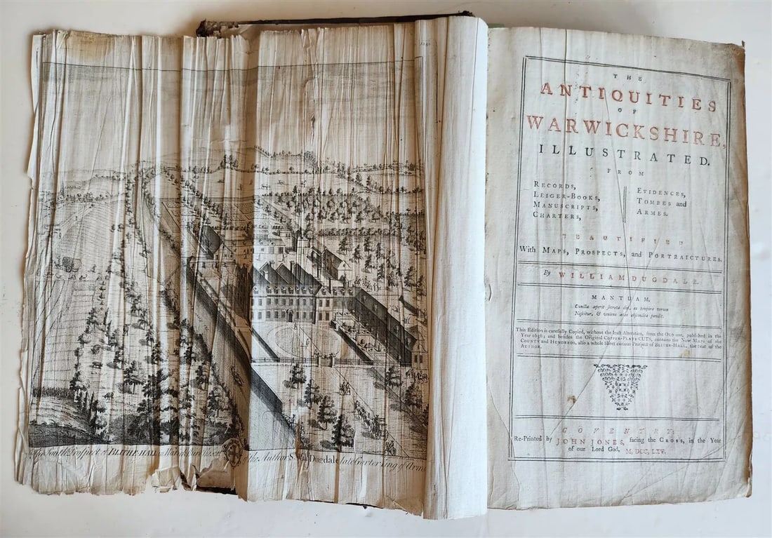 1765 ANTIQUITIES of WARWICKSHIRE antique ILLUSTRATED FOLIO w/ 190 ENGRAVINGS (1 of 20)