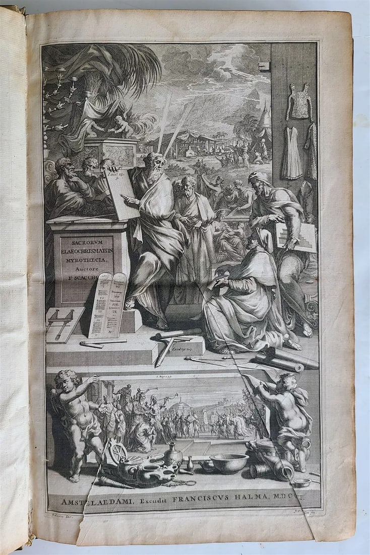 1725 USE of OILS OINTMENTS by GREEKS ROMANS JEWS antique ILLUSTRATED FOLIO: [Classical antiquity and neolatinism]. Scacchi, F. Thesaurus antiquitatum sacro-prophanarum, in quo ex antiquis Graecis ac Latinis Scriptoribus, quidquid ad Nomina, Usum, & Abusum Oleorum, & Unguentor