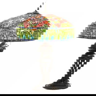 33.25"H Tulip Stained Glass Table Lamp: 22 x 22 x 33.3 in This majestic reproduction stained glass lamp will bring delicate light into any room If you are looking for a statement piece, you've found it. This traditional Tiffany-style table