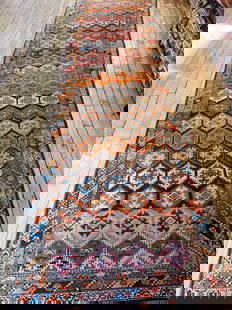 Vintage Kurdish Runner 3'6'' X 12'0'', Item # 78008: Description: Type: KURDISH Origin: West Persia Circa: 1940 Size/Feet & Inches: 3'6'' x 12'0'' Size/Meters: 1.07 x 3.66 $$ Item Number: 78008Additional Note: We can not guarantee color accuracy based