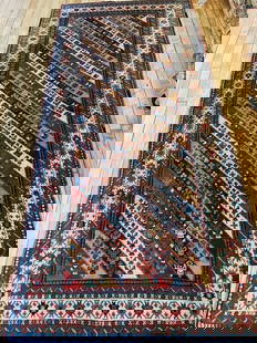 Antique Karabagh Runner 3'8'' X 8'1'', Item # 78017: Description: Type: KARABAGH Origin: West Caucusus Circa: 1920 Size/Feet & Inches: 3'8'' x 8'1'' Size/Meters: 1.12 x 2.46 $$ Item Number: 78017Additional Note: We can not guarantee color accuracy