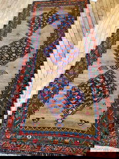 Vintage Kurdish Runner 3'6'' X 8'5'', Item # 78019: Description: Type: KURDISH Origin: West Persia Circa: 1940 Size/Feet & Inches: 3'6'' x 8'5'' Size/Meters: 1.07 x 2.57 $$ Item Number: 78019Additional Note: We can not guarantee color accuracy based