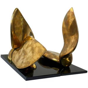 Pair American Abstract Gilt Bronze Small Swans Sculptures By Jack Zejac