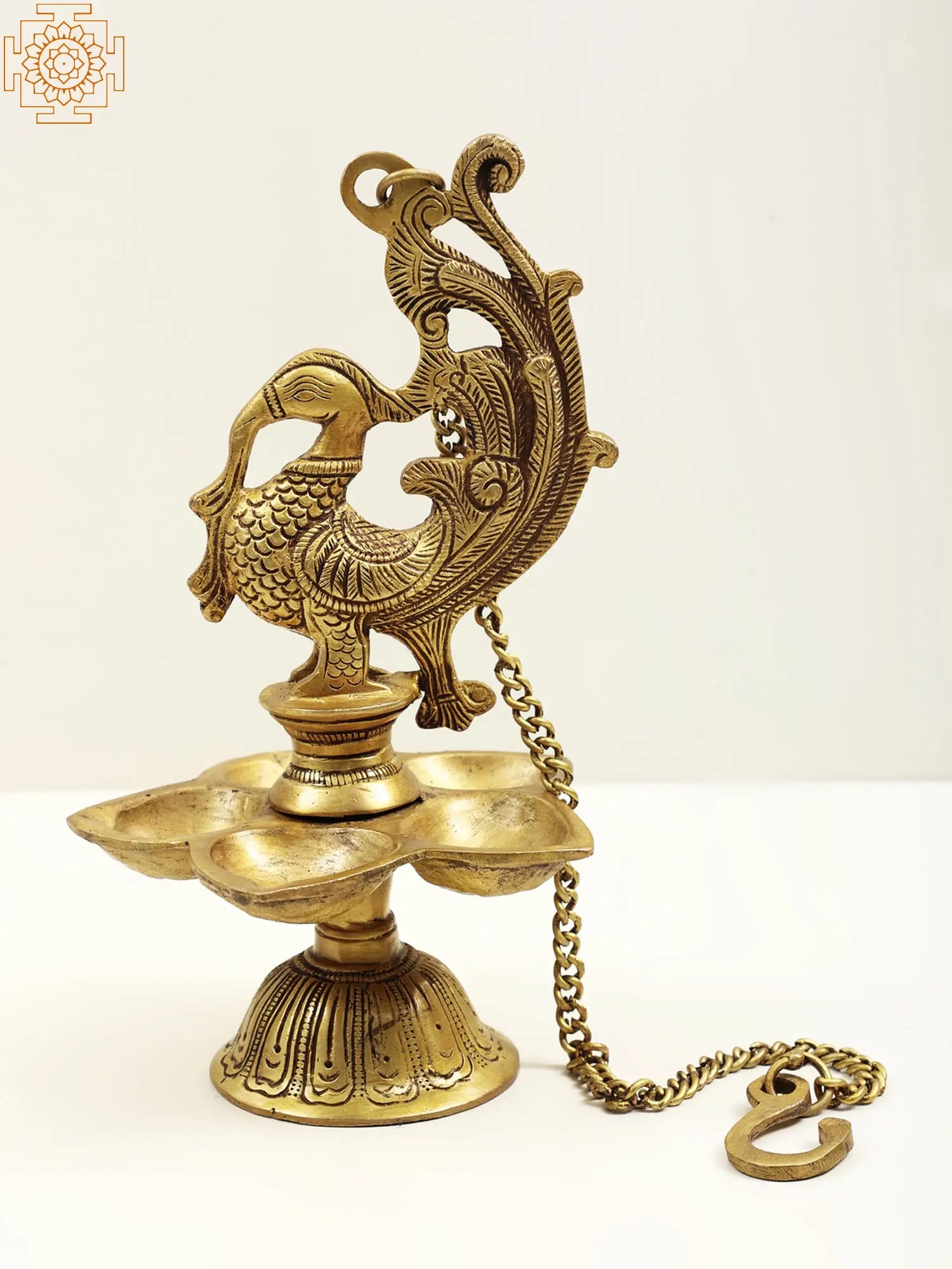 10" Temple Hanging: Mayura Lamp In Brass (1 of 9)