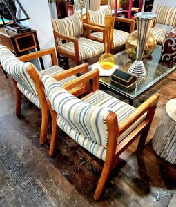 6 Vintage mid-century modern solid oak beautifully upholstered side or dining room chairs w/ cool