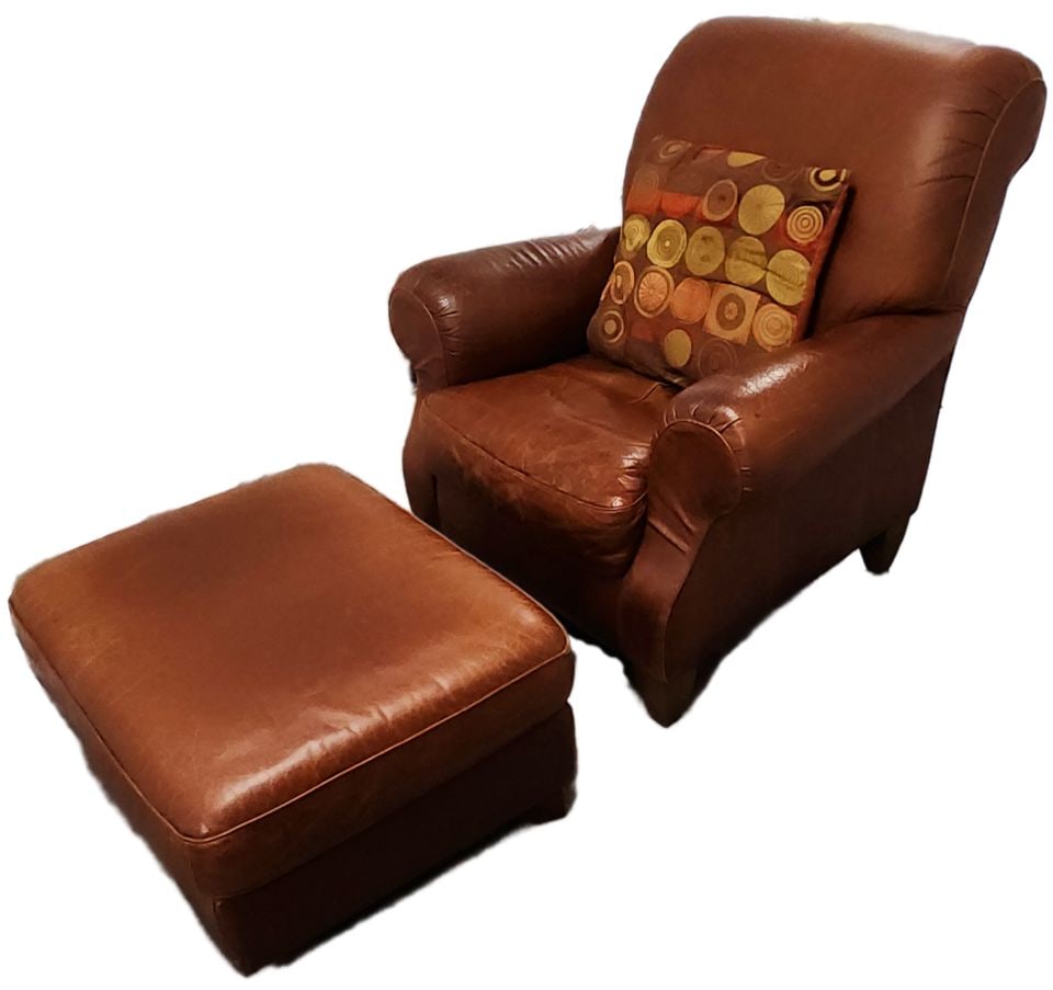 Vintage Bauhaus Style Italian leather club chair and ottoman with just the right amount of wear and (1 of 6)