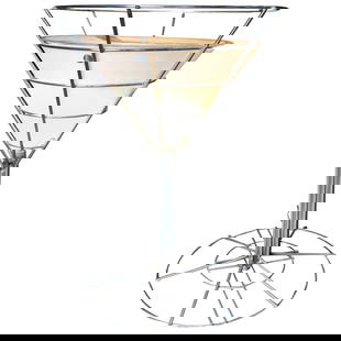 Chrome Wire Art Light Up Martini Lounge Side Table with Glass Top: About the Item Vintage chrome wire art light up Martini lounge side table featuring a single bulb which illuminates a white surrounding paper shade and glass top. Perfect for the lounge in your home.