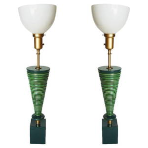 Pair of Midcentury Ceramic Geometric Modernist Table Lamps by Rembrandt