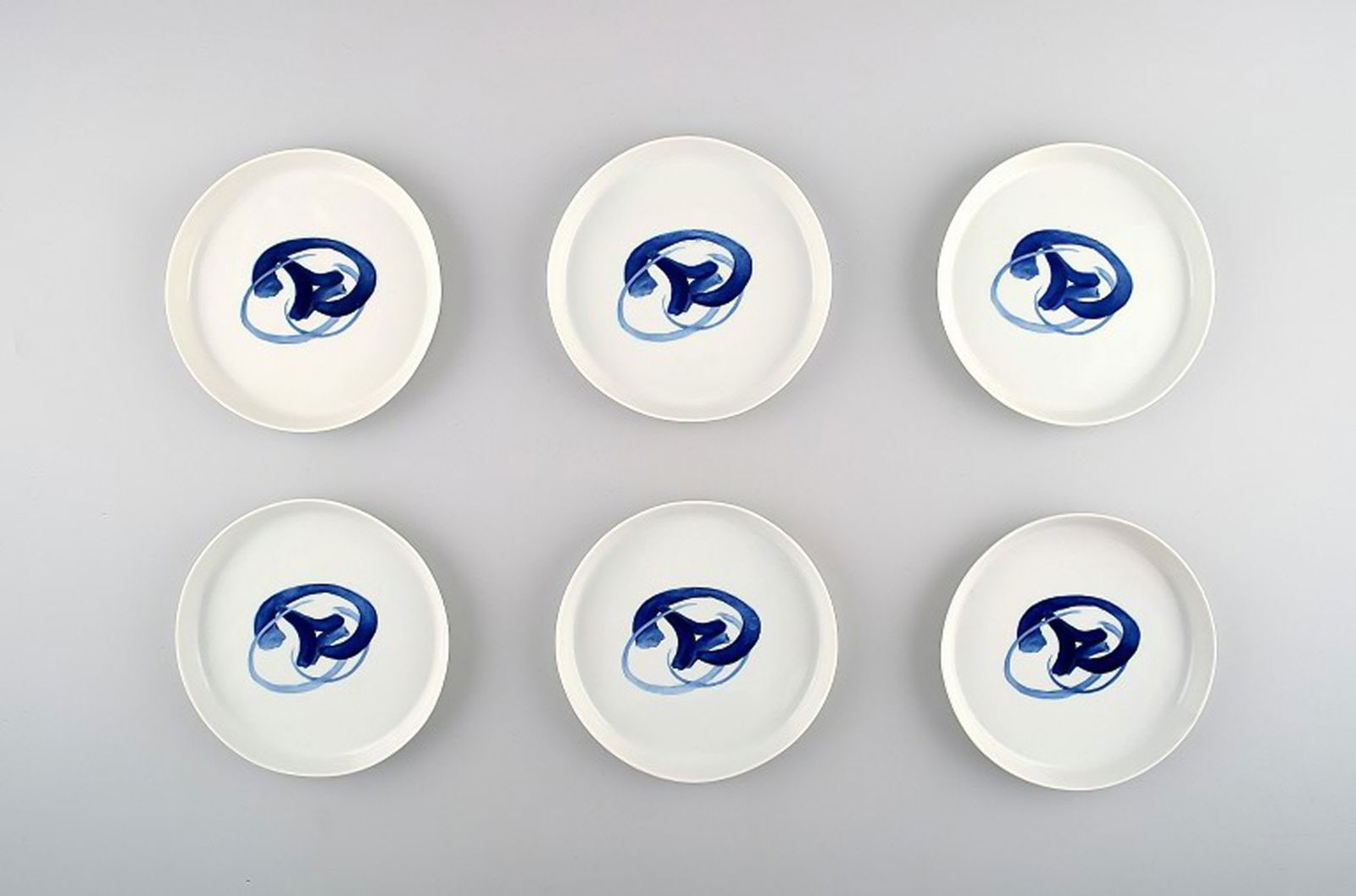 Bing & Grondahl Blue Koppel. Round bottle holders / small platters # 361. 6 pcs. in stock.: Bing & Grondahl Blue Koppel, 6 pcs. Round bottle holders / small platters # 361. Designed by Henning Koppel. Measures 15 cm. x 2 cm. Perfect condition. 2nd. Reserve: $35.00 Shipping: Domestic: Shippin