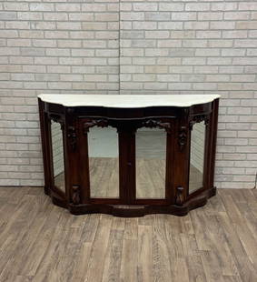 Antique American Empire Rosewood and Marble Top Sideboard Cabinet: Vintage from before 2000 Antique American Empire Rosewood and Marble Top Sideboard Cabinet This exquisite antique American Empire sideboard cabinet features stunning hand-carved rosewood details and a