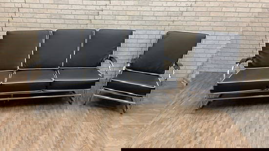 Art Deco Chrome Tubular Sofa & Lounge Chair Set in Black Leather- Set of 2: Vintage from the 1930s Read the full description Materials: Chrome, leather, metal, Italian leather, black leather Width: 67.5 inches Height: 34 inches Depth: 36 inches Art Deco Chrome Tubular Sofa &