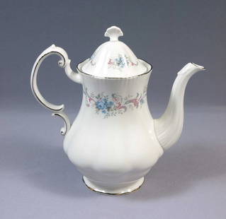 Paragon ROMANCE Coffee Pot Teapot Silver Platinum Rim England Large: This is one exceptional Teapot/Coffee pot made by Royal Paragon, England. The pot is in the Romance pattern. It is properly marked with Paragon Backstamp. The Coffee/Teapot is 9 3/8" tall to the top o