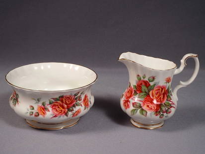 Royal Albert Centennial Rose Creamer Milk Jug Open Sugar Bowl SET Red England: This is a gorgeous Bone China open Sugar Bowl and Creamer/Milk Jug, from the famous Royal Albert in the Centennial Rose pattern, Made in England. This pattern is discontinued. The collection was