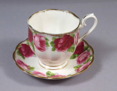 Royal Albert Tea Coffee Cup and Saucer Old English Roses MUG LARGE Shape Vintage: This is a gorgeous Coffee/Tea cup and Saucer set. The set is made by Royal Albert in England in Old English Rose pattern. It is properly marked with Royal Albert Crown China back stamp. The pattern