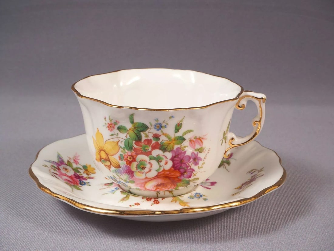 Hammersley LADY PATRICIA Signed F Howard Coffee Tea Cup Saucer Set England: This is a beautiful vintage Bone China set of one Coffee/Teacup with Saucer made by Hammersley in England. The set is in the famous Lady Patricia pattern. The Lady Patricia pattern was one of Hammersl
