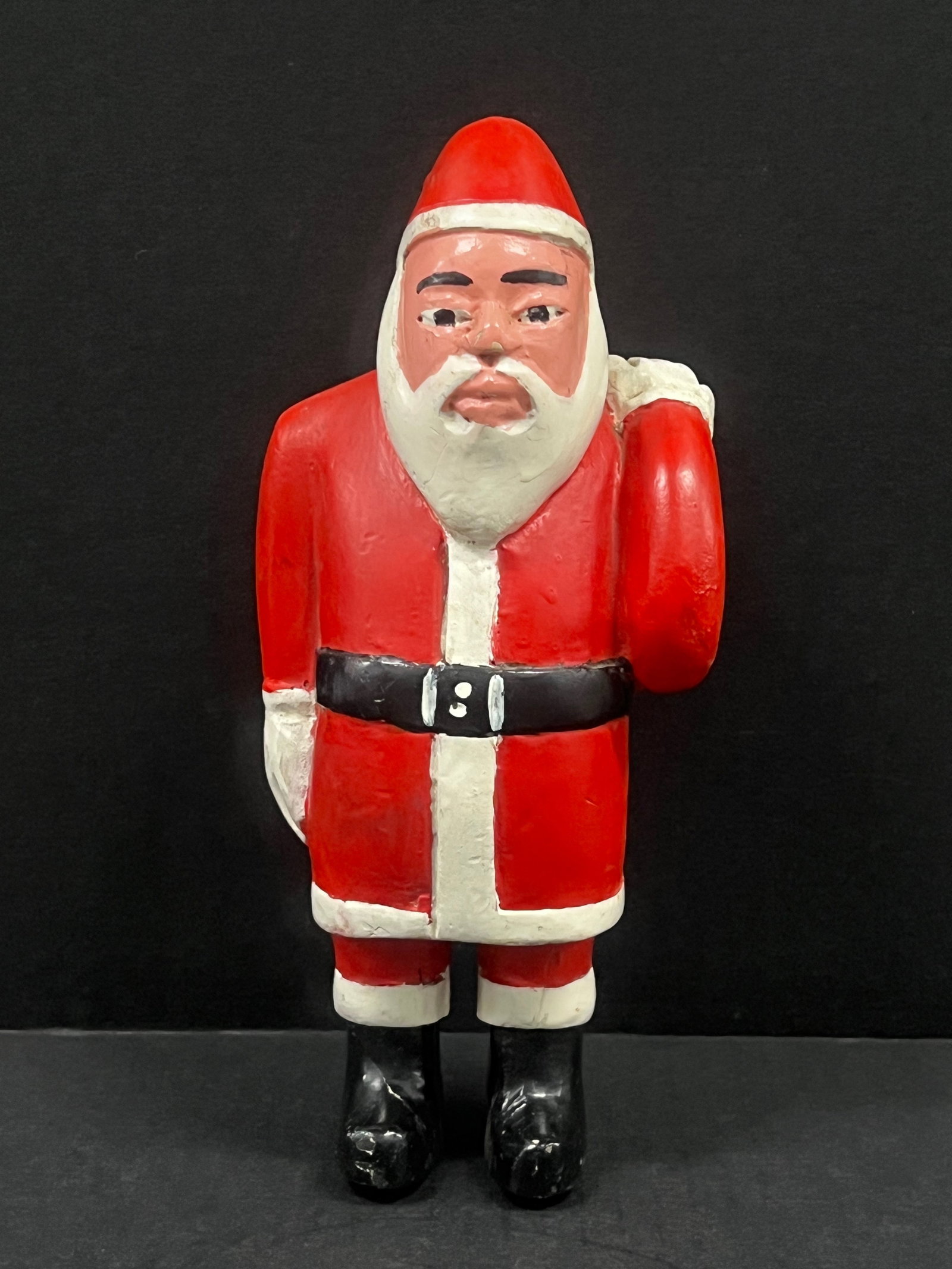 Folk Art Carved Wood Painted Santa Claus Statue: Title: Folk Art Carved Wood Painted Santa Claus Statue Date/Period: Late 20th Century Dimension: 9.5" h x 4" w Material: Wood Additional Information: Folk Art Carved Wood Painted Santa Claus Statue Re