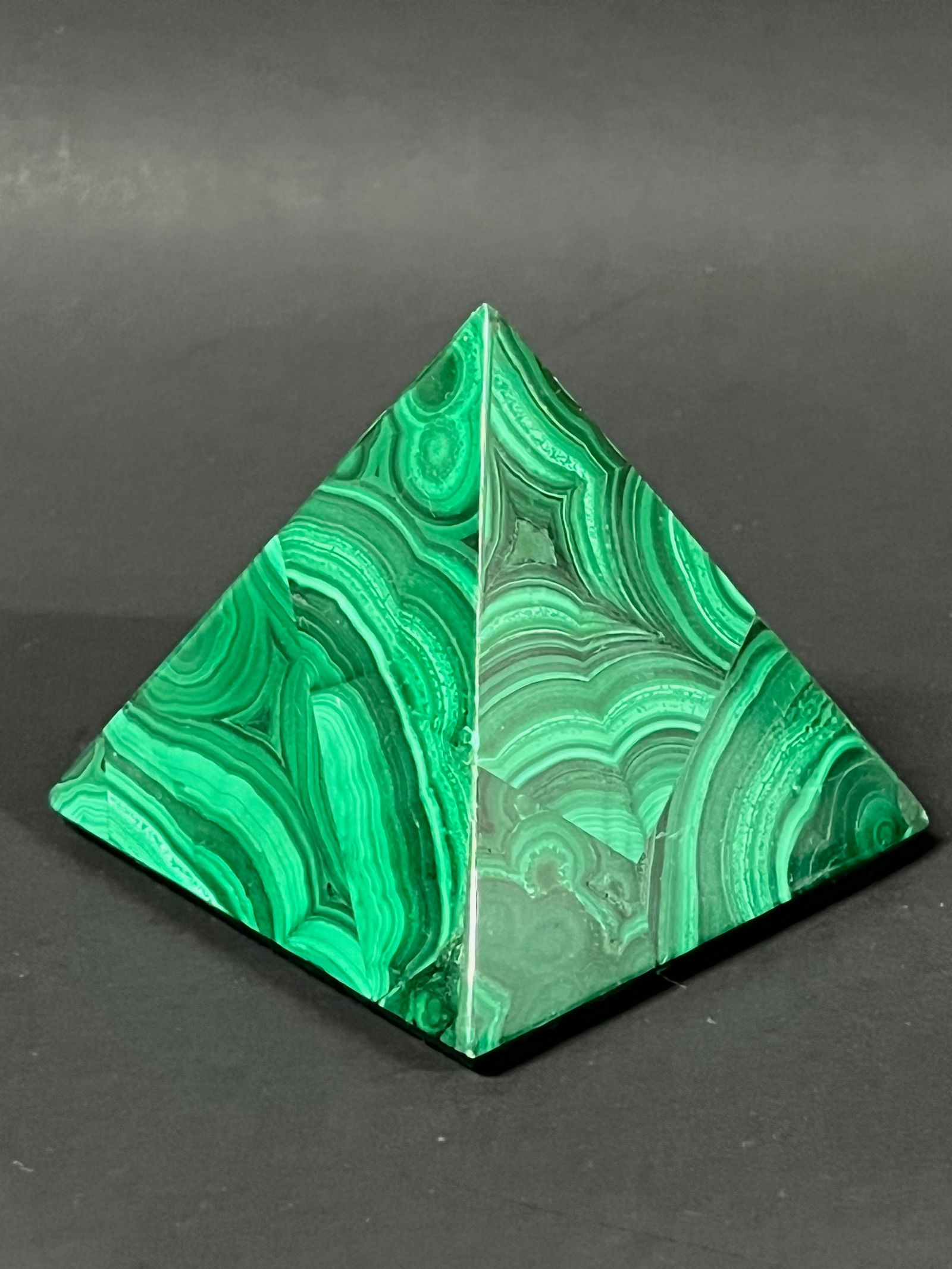 Carved Malachite Stone Pyramid Sculpture (1 of 7)