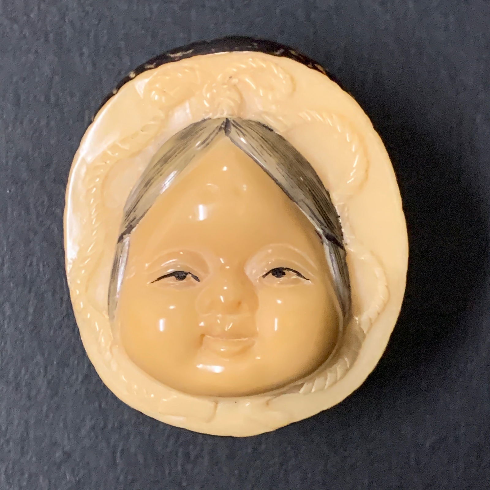 Japanese Carved Bone Netsuke OKAME by MITSUO: Title: Japanese Carved Bone Netsuke OKAME by MITSUO Date/Period: Late 20th Century Dimension: 1.75" h x 1.5" w Material: Bone Additional Information: Japanese Carved Bone Netsuke OKAME by MITSUO Reser