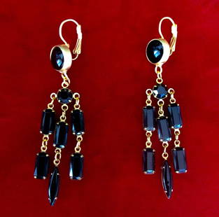 Pair of Vintage 3-Inch French Jet & Brass Gypsy Earrings/Boho/Gothic/Shabby Chic: Title:Pair of Vintage 3-Inch French Jet & Brass Gypsy Earrings/Boho/Gothic/Shabby Chic Description:Pair of Vintage French Jet (black glass) & Brass 3-Inch Gypsy Earrings Circa. 1980-1990 American New-