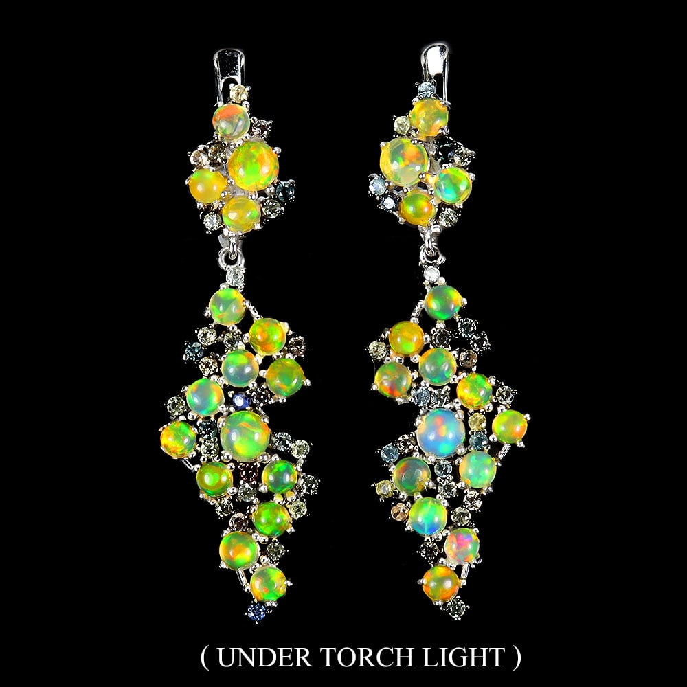 Sterling Silver Earrings with Fire Opal and Sapphires (1 of 3)
