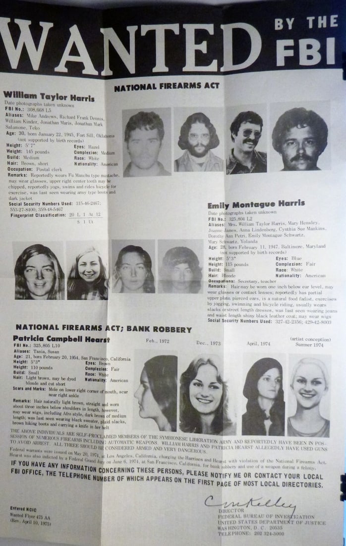 Original FBI POSTER Patty Hearst/ Harris Apr 10, 1975 (1 of 4)