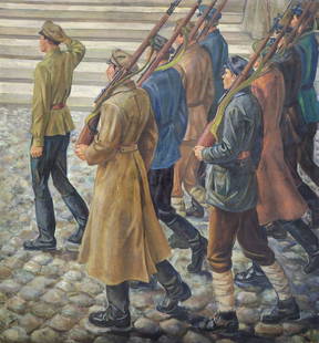 Valigura Vadim (Ukrainian artist), "Bolsheviks", oil on canvas: ARTIST: Valigura Vadim Demjanovich, Ukrainian artist TITLE: "Bolsheviks" SIZE: 132 x 122 cm, (52 x 48 in.) MEDIUM: oil on canvas YEAR OF CREATION: 1979 CONDITION: The painting is in good