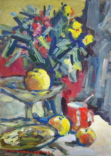 Neklyuenko Mykola (Ukrainian artist), "Still life with apples", oil on canvas on cardboard: ARTIST: Neklyuenko Mykola Pavlovich, Ukrainian artist TITLE: "Still life with apples" SIZE: 48 x 34 cm, (19 x 13 2/4 in.) MEDIUM: oil on canvas on cardboard YEAR OF CREATION: 2009 CONDITION: The paint