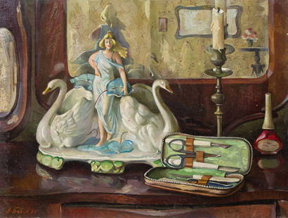 Babak Volodymyr (Ukrainian artist), "Still life figurine", oil on cardboard: ARTIST: Babak Volodymyr Mykolayovich, Ukrainian artist TITLE: "Still life figurine" SIZE: 30 x 40 cm, (11 3/4 x 15 3/4 in.) MEDIUM: oil on cardboard YEAR OF CREATION: 1994 CONDITION: The painting is i