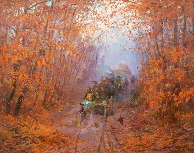 Polyakov Olexiy (Ukrainian artist), "Immigrants", oil on canvas: ARTIST: Polyakov Olexiy Ivanovich, Ukrainian artist TITLE: "Immigrants" SIZE: 78 x 100 cm, (30 3/4 x 39 1/4 in.) MEDIUM: oil on canvas YEAR OF CREATION: 1996 CONDITION: The painting is in good vintage