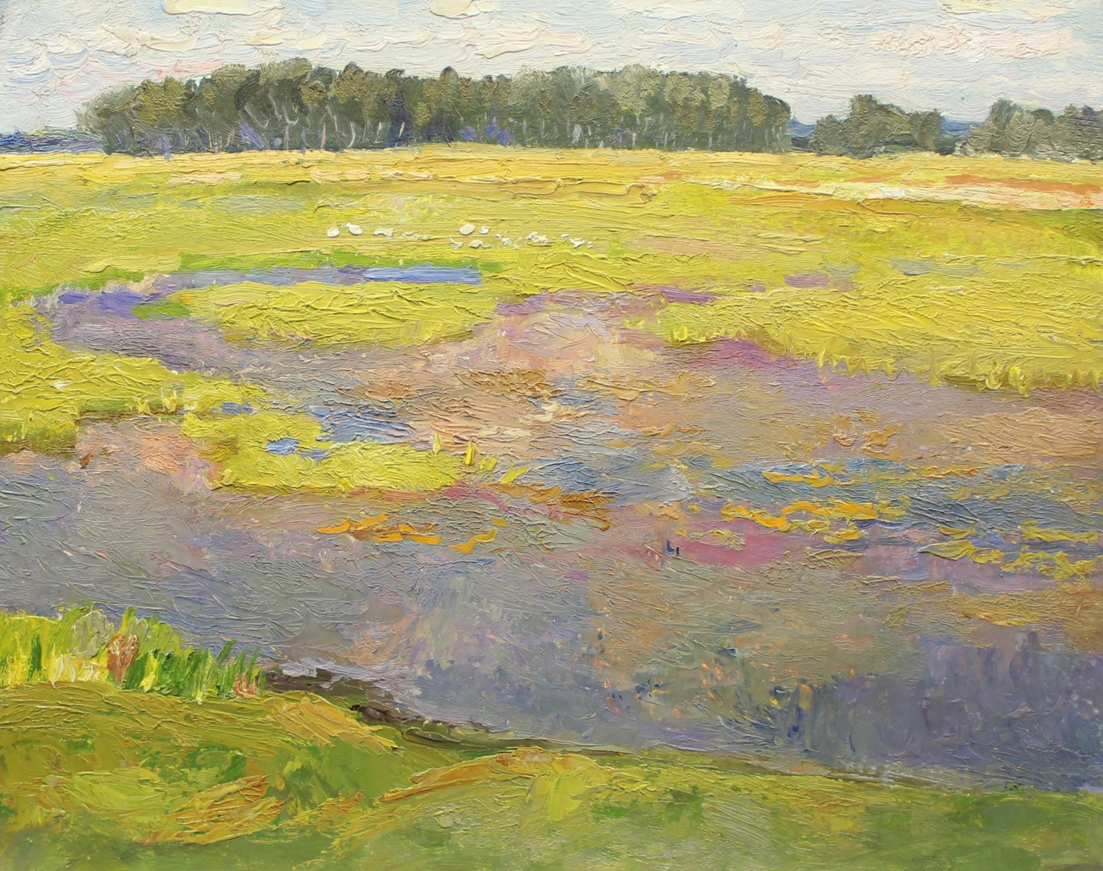 Mynka Olexandr (Ukrainian artist), "The slope to the lake", oil on cardboard: ARTIST: Mynka Olexandr Fedorovich, Ukrainian artist TITLE: "The slope to the lake" SIZE: 40 x 50 cm, (15 3/4 x 19 3/4 in.) MEDIUM: oil on cardboard YEAR OF CREATION: 1986 CONDITION: The painting is in