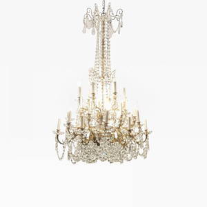Palatial 19th-20th Century Thirty-Light Crystal and Brass Column Form Chandelier