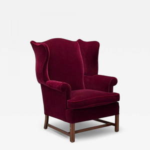 Georgian, Aubergine Mohair, Stained Wood, Wingback Chair, England, 1970s