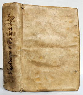 1566 APOPHTHEGMATA by PLUTARCH antique VELLUM BOUND w/ MANUSCRIPT TITLE 16th C.: Plutarchus Apoftemmi [...] motti arguti piacevoli, e sentenze notabili, cosi di principi come di filosofi. Tradotti in lingua toscana per m. Gio. Bernardo Gualandi fiorentino. In Vinegia: appresso