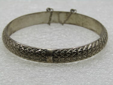 Vintage Sterling 9mm Bangle Bracelet, Grid Design, 7.25", 1960's