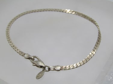 Vintage Silver Plated Herringbone Bracelet, 7.5", Unisex, Signed Rinc, Lind