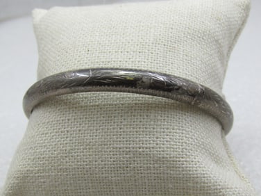 Vintage Sterling Engraved Hinged Bangle Bracelet, 7", 6.5mm