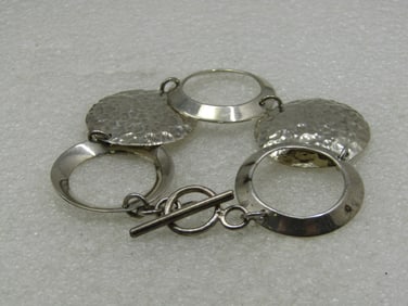 Vintage Sterling Silver Hammered Link Bracelet, 7.25" 1-1/8" wide