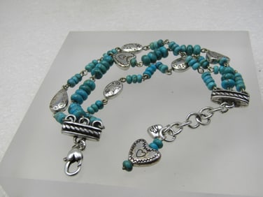 Vintage Turquoise Heart Triple Strand Bracelet, Brighton, Adjustable, Hopi Dreams Collection.