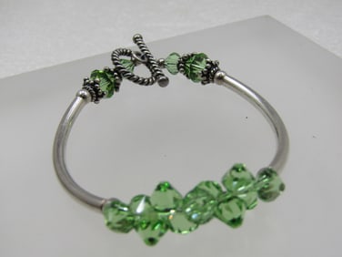 Sterling Green Crystal Toggle Bracelet, 6.75"