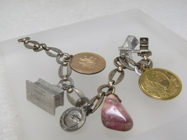 Vintage Sterling Charm Bracelet, 7.75: 6 Charms, 1960's, Some Signed